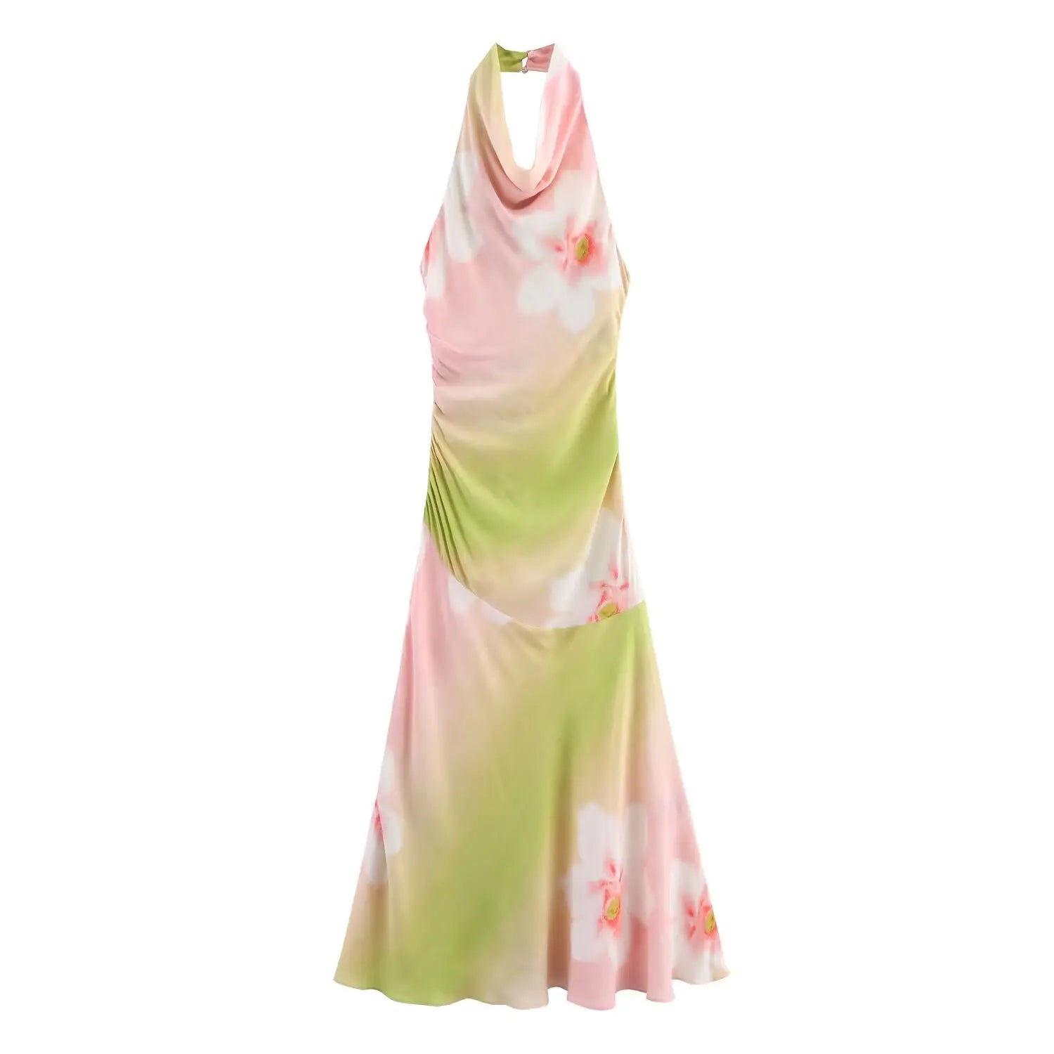 Women's Floral Halter Neck Maxi – Cowl Draped Backless Wedding Guest Dress