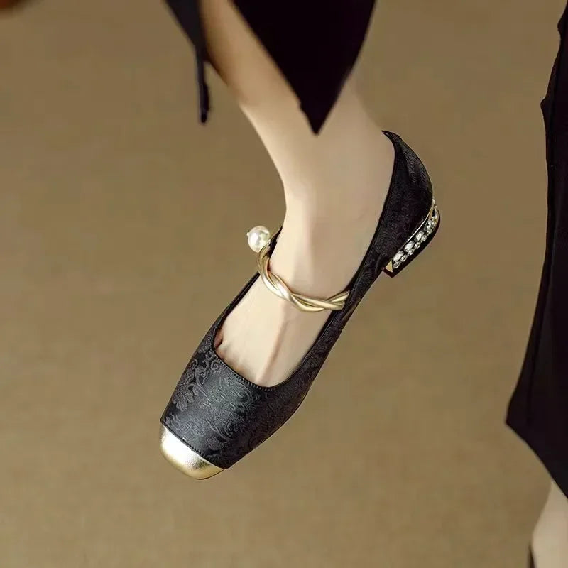 Women's Floral Mary Jane Shoes – Square Toe Block Heel Casual Evening