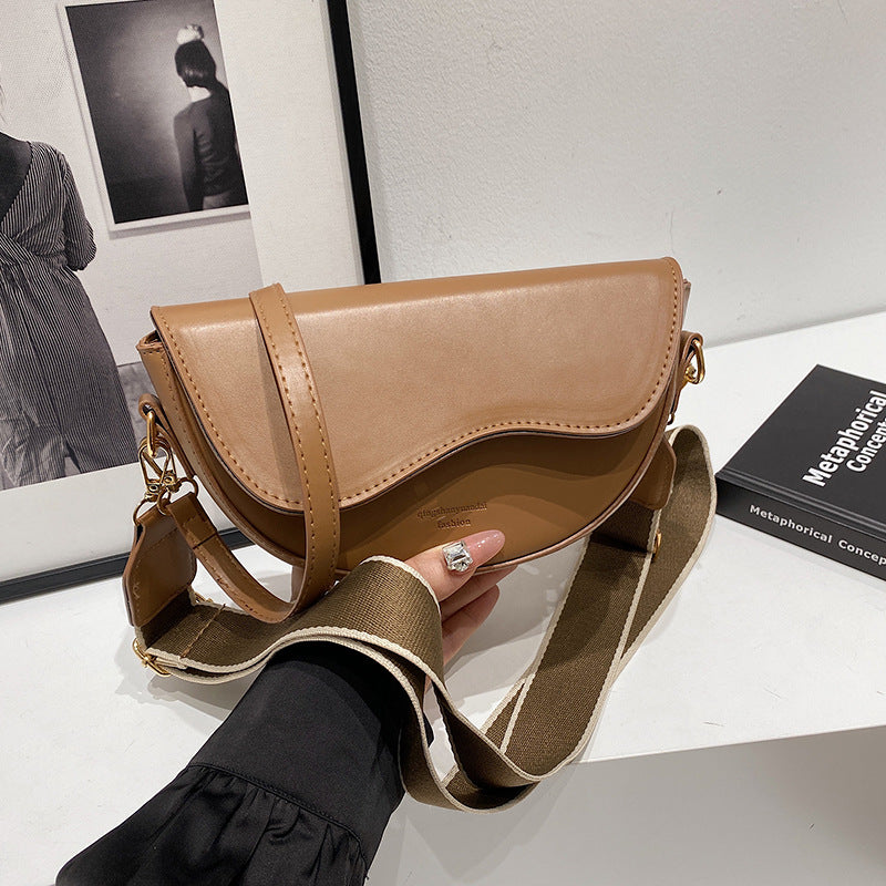 Women's Half Moon Crossbody Bag – Adjustable Wide Strap Flap Closure