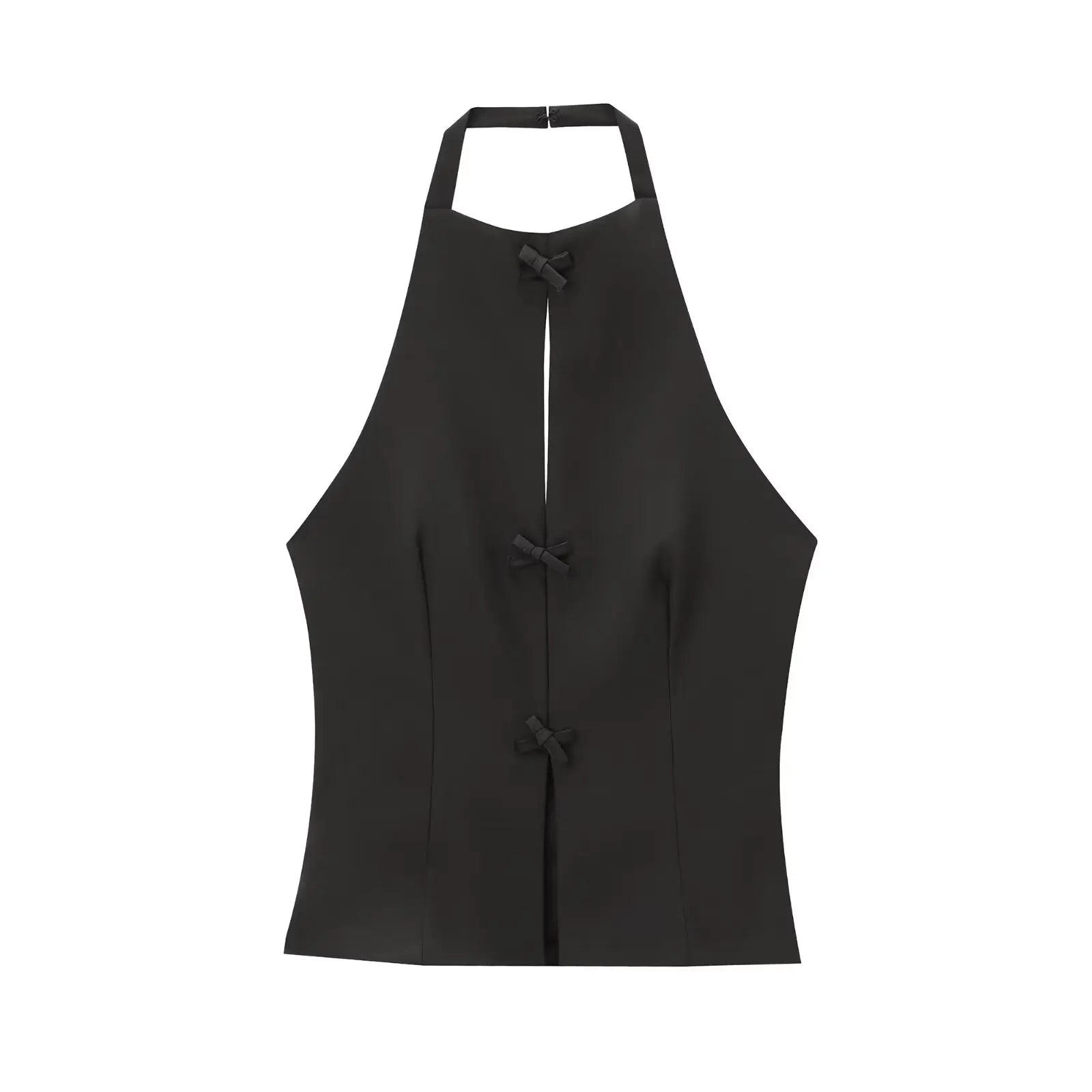 Women's Halter Neck Cut Out Top – Bow Trim Keyhole Sleeveless Party