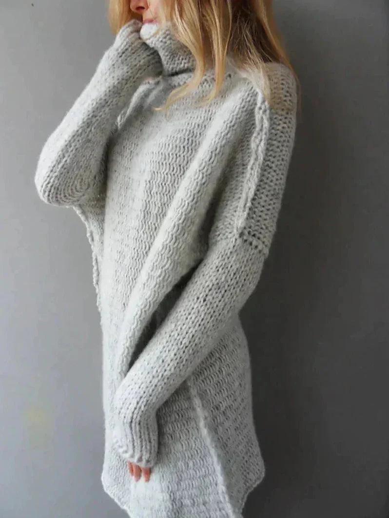 Women's High Neck Tunic Sweater – Long Sleeve Waffle Knit Lounge