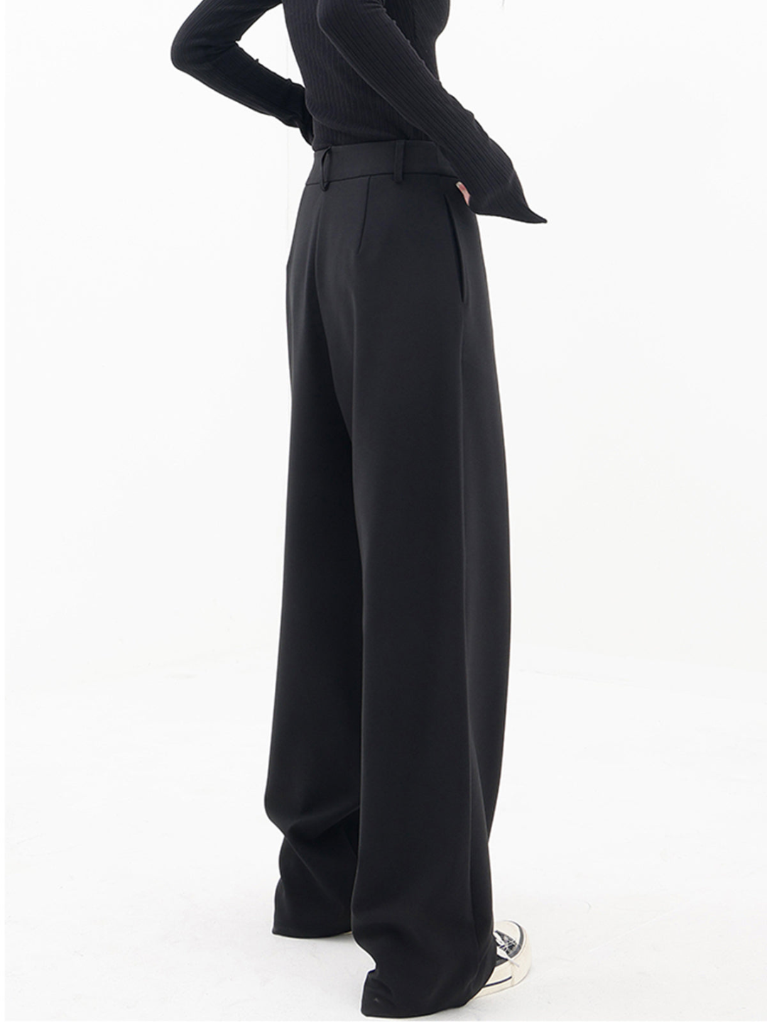 Women's High Waist Wrap Front Wide Leg Pants – Double Button Tailored Office