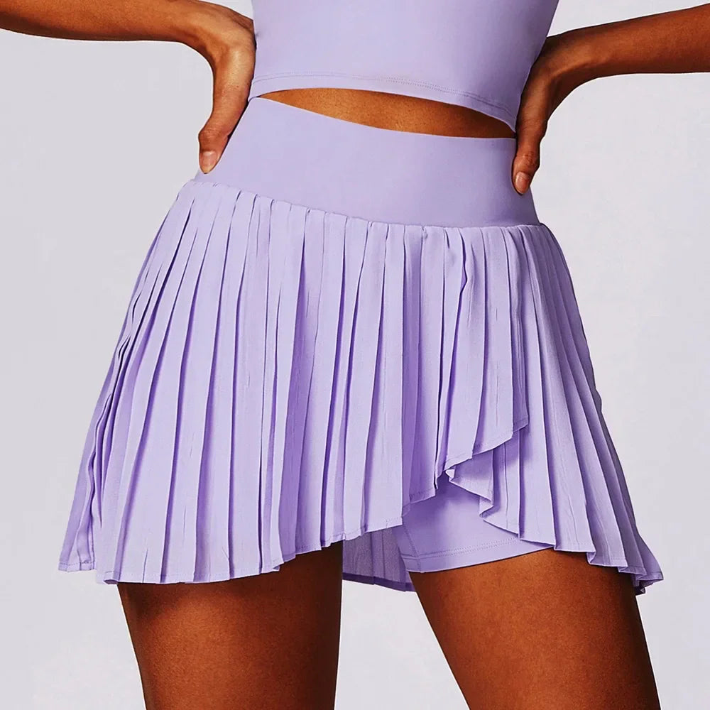 Women's High Waisted Pleated Mini Skirt – Built-In Shorts