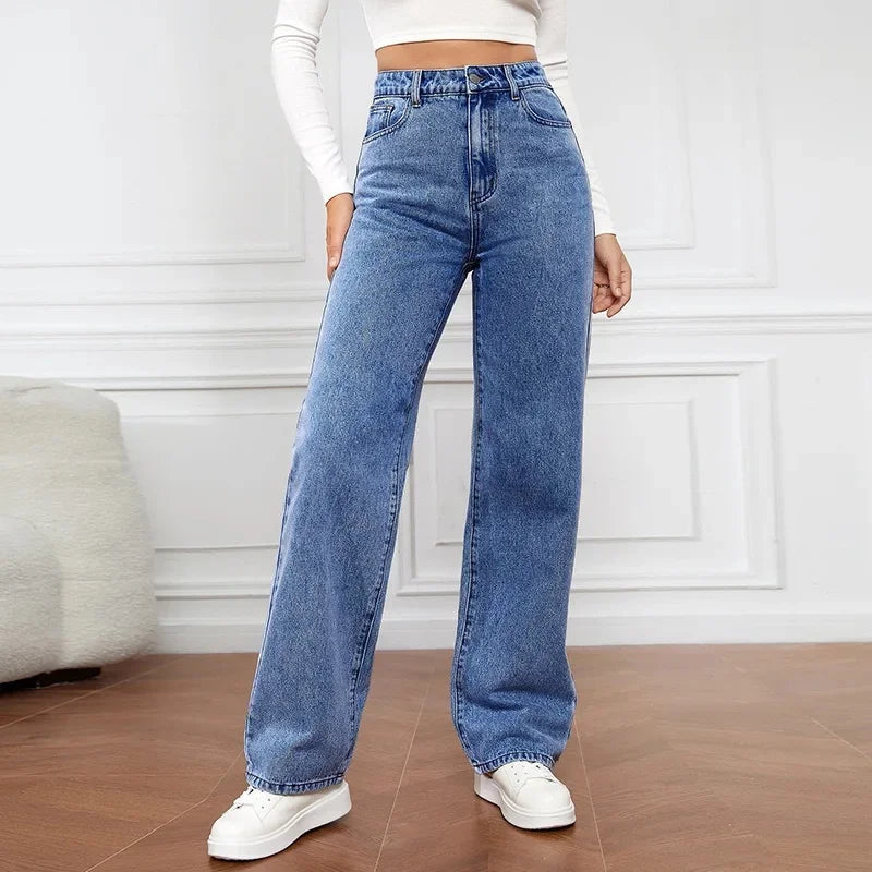 Women's High Waisted Wide Leg Denim Jeans – 5 Pocket Straight Fit Casual