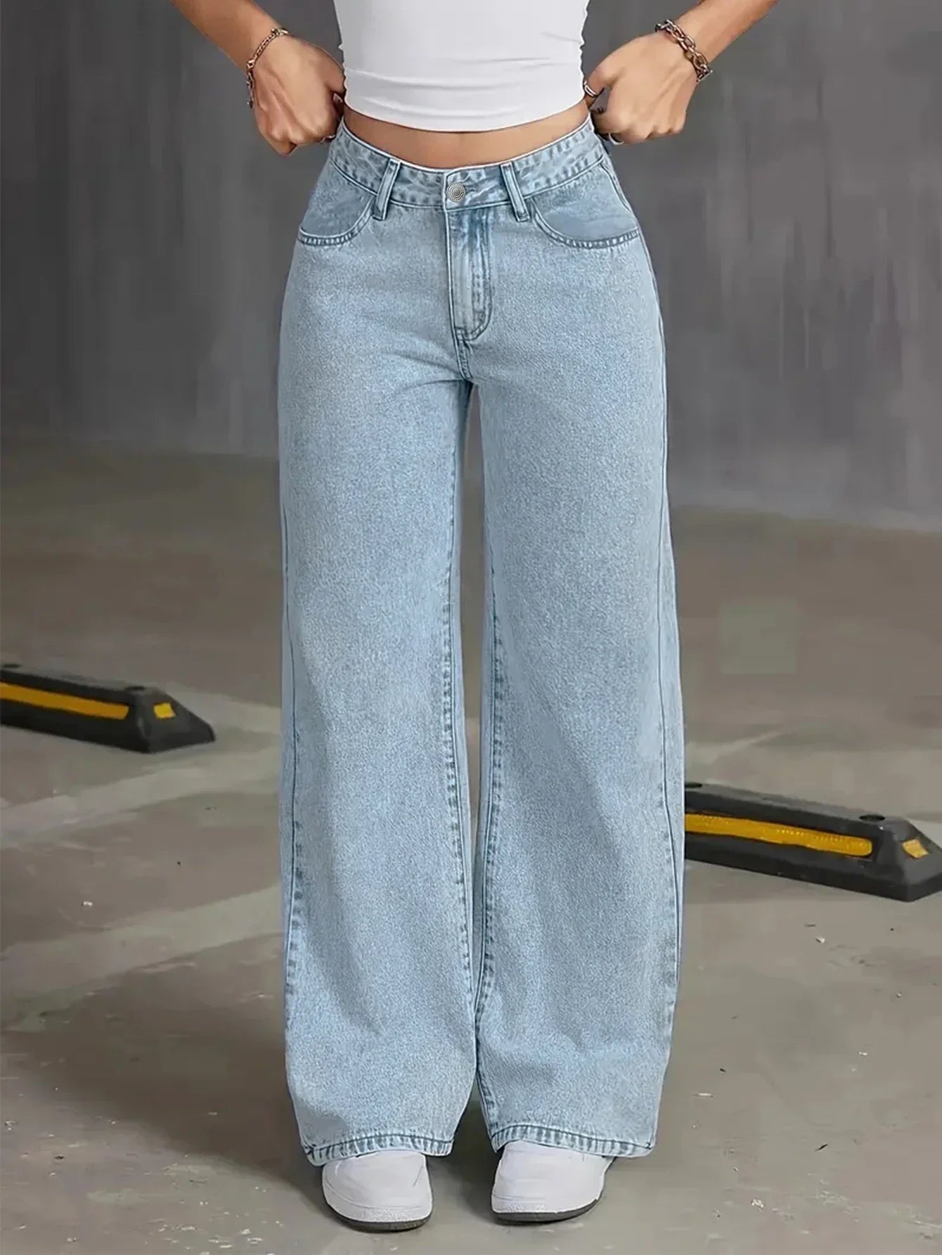 Women's High Waisted Wide Leg Denim Jeans – Acid Wash Five Pocket Casual Streetwear
