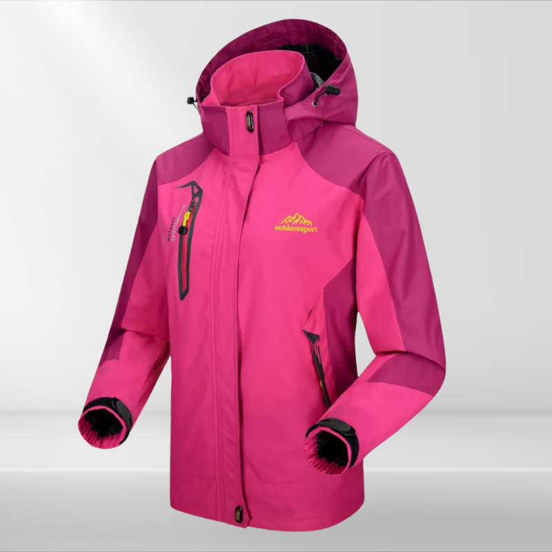 Women's Hooded Windbreaker Rain Jacket – Zip Front Contrast Panel Zip Pockets