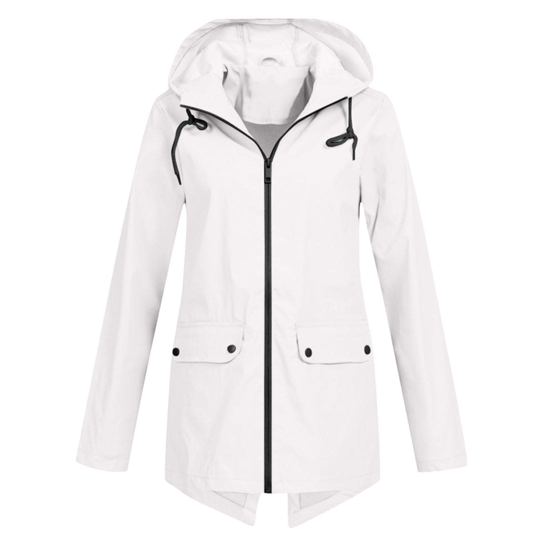 Women's Hooded Windbreaker Rain Jacket – Zip Front Drawstring Flap Pockets