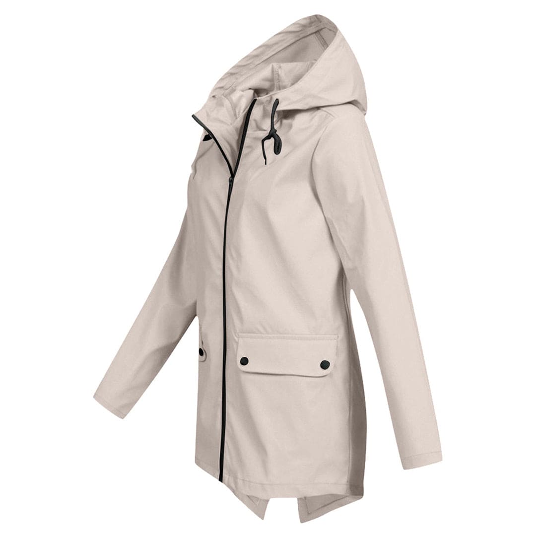 Women's Hooded Windbreaker Rain Jacket – Zip Front Drawstring Flap Pockets