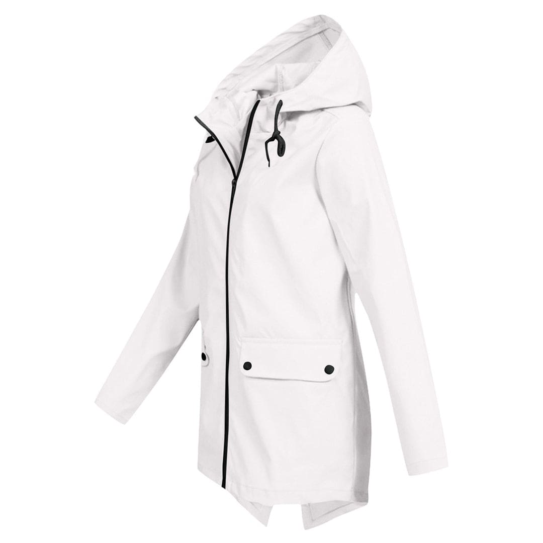 Women's Hooded Windbreaker Rain Jacket – Zip Front Drawstring Flap Pockets