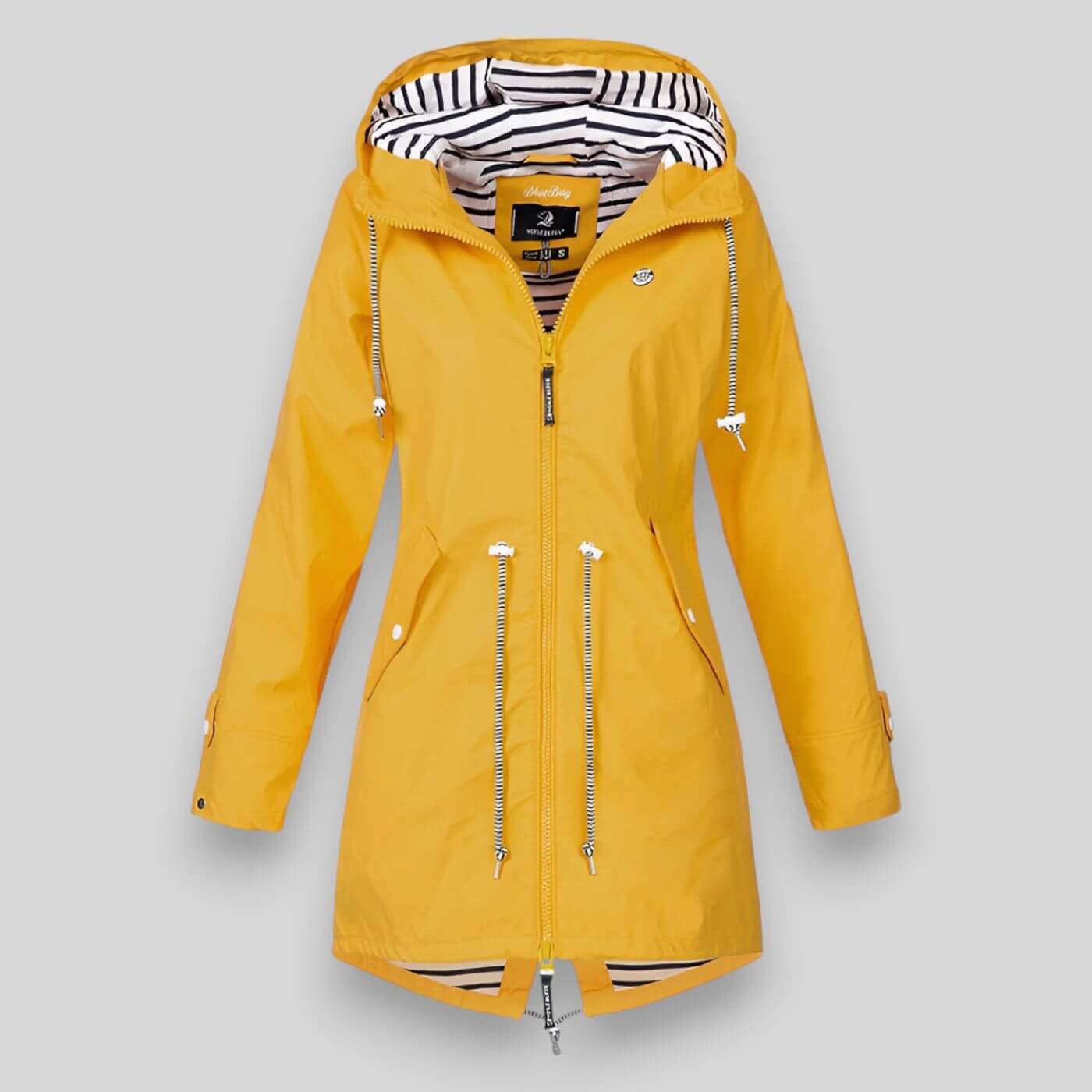Women's Hooded Windbreaker Rain Jacket – Zip Front Stripe Lined Hood Drawstring