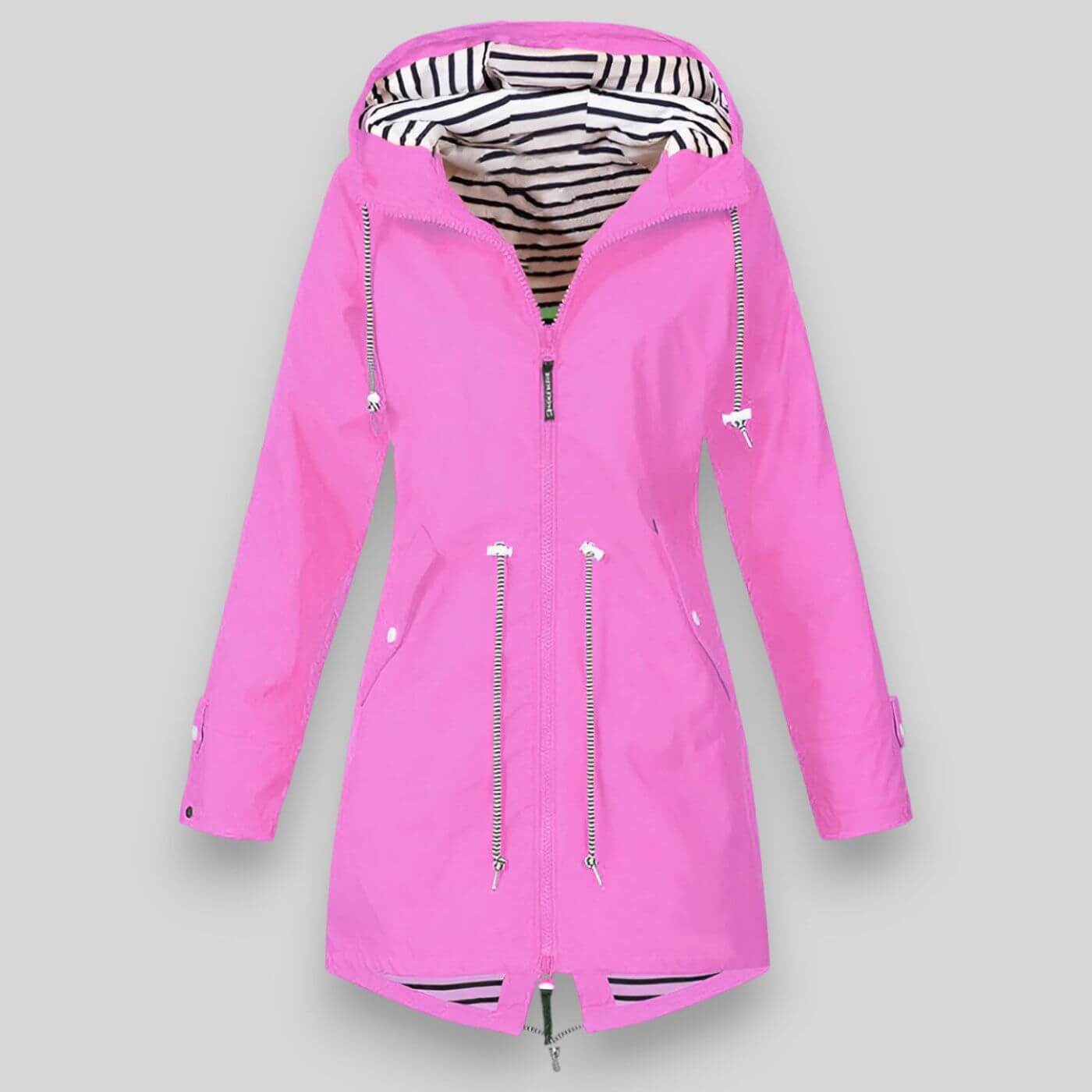 Women's Hooded Windbreaker Rain Jacket – Zip Front Stripe Lined Hood Drawstring