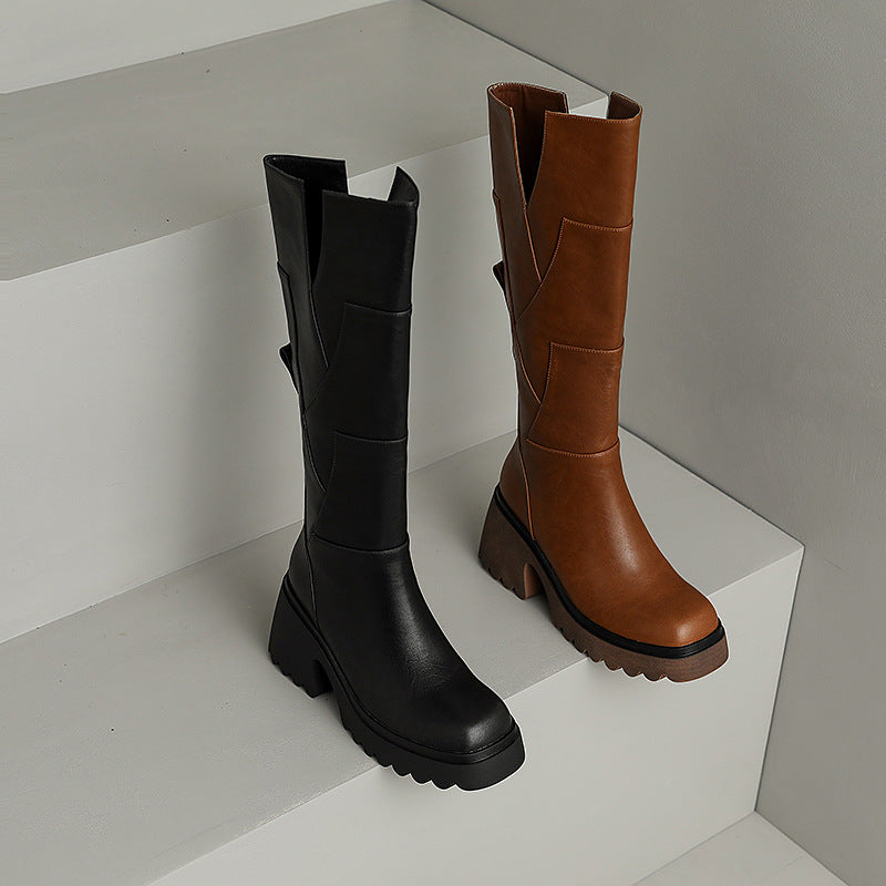 Women's Knee High Platform Boots – Chunky Heel Side Zip Casual Winter