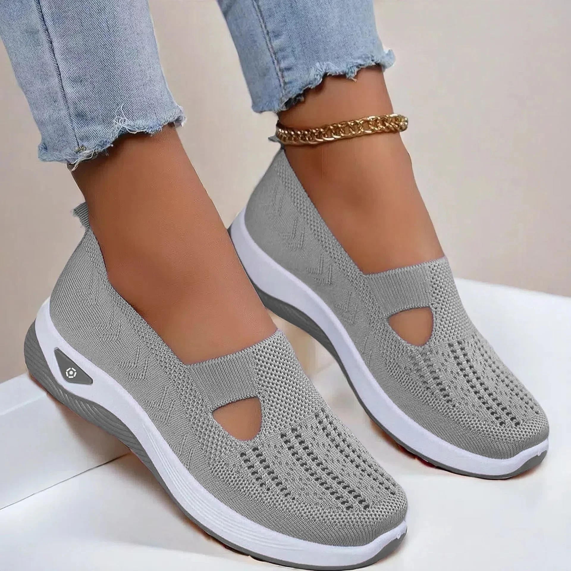 Women's Knit Cutout Slip-On Shoes – Chunky Sole Low Top Casual Walking