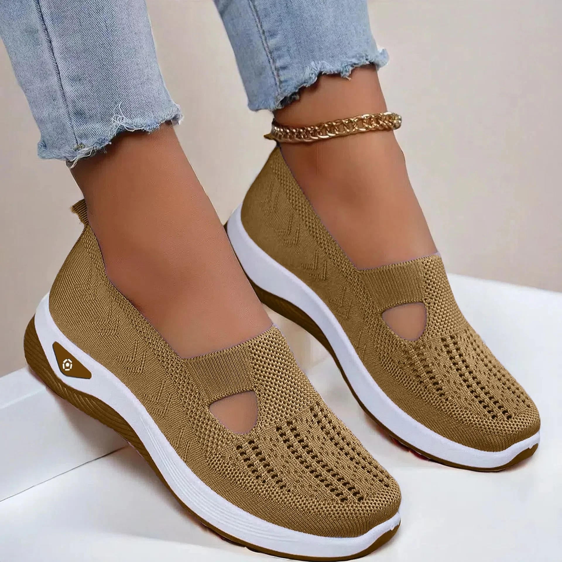 Women's Knit Cutout Slip-On Shoes – Chunky Sole Low Top Casual Walking