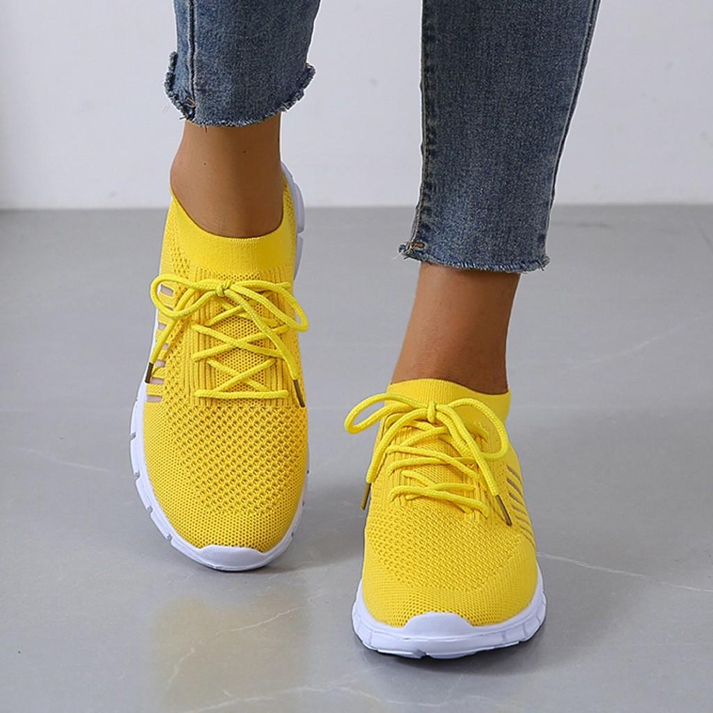 Women's Knit Mesh Lace-Up Sneakers – Side Stripe Casual Athletic Walking