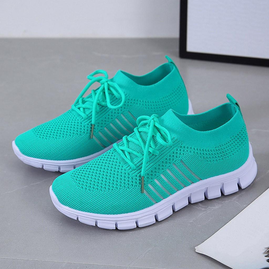Women's Knit Mesh Lace-Up Sneakers – Side Stripe Casual Athletic Walking