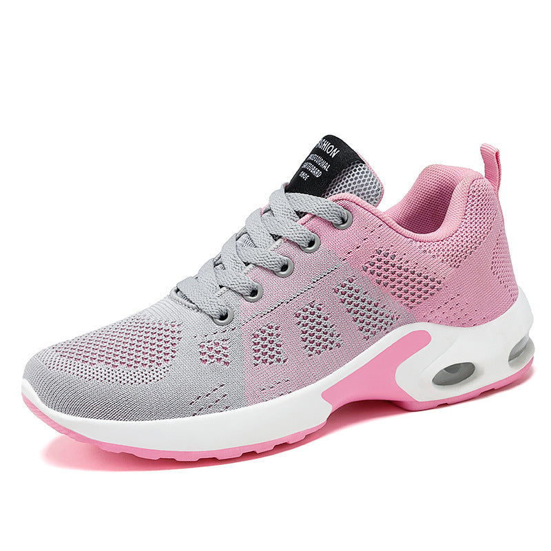 Women's Knit Mesh Running Sneakers – Lace Up Air Cushion Sole Colorblock