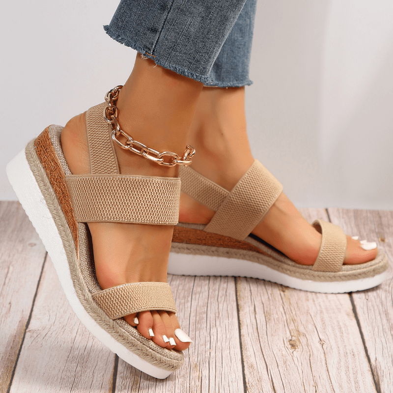 Women's Knit Two Strap Sandals – Espadrille Wedge Platform Open Toe Summer