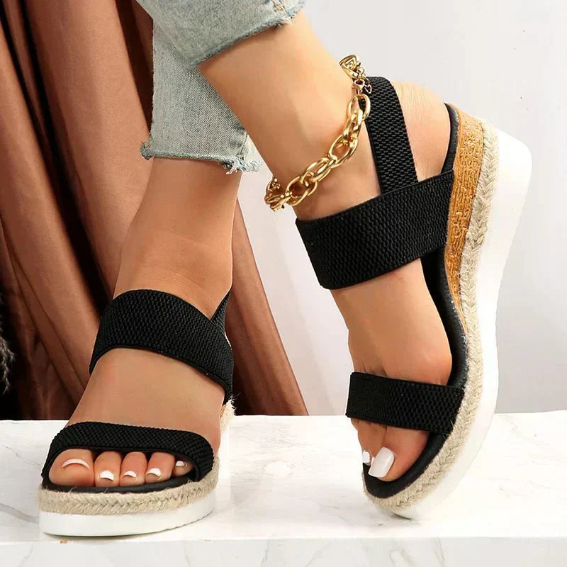 Women's Knit Two Strap Sandals – Espadrille Wedge Platform Open Toe Summer