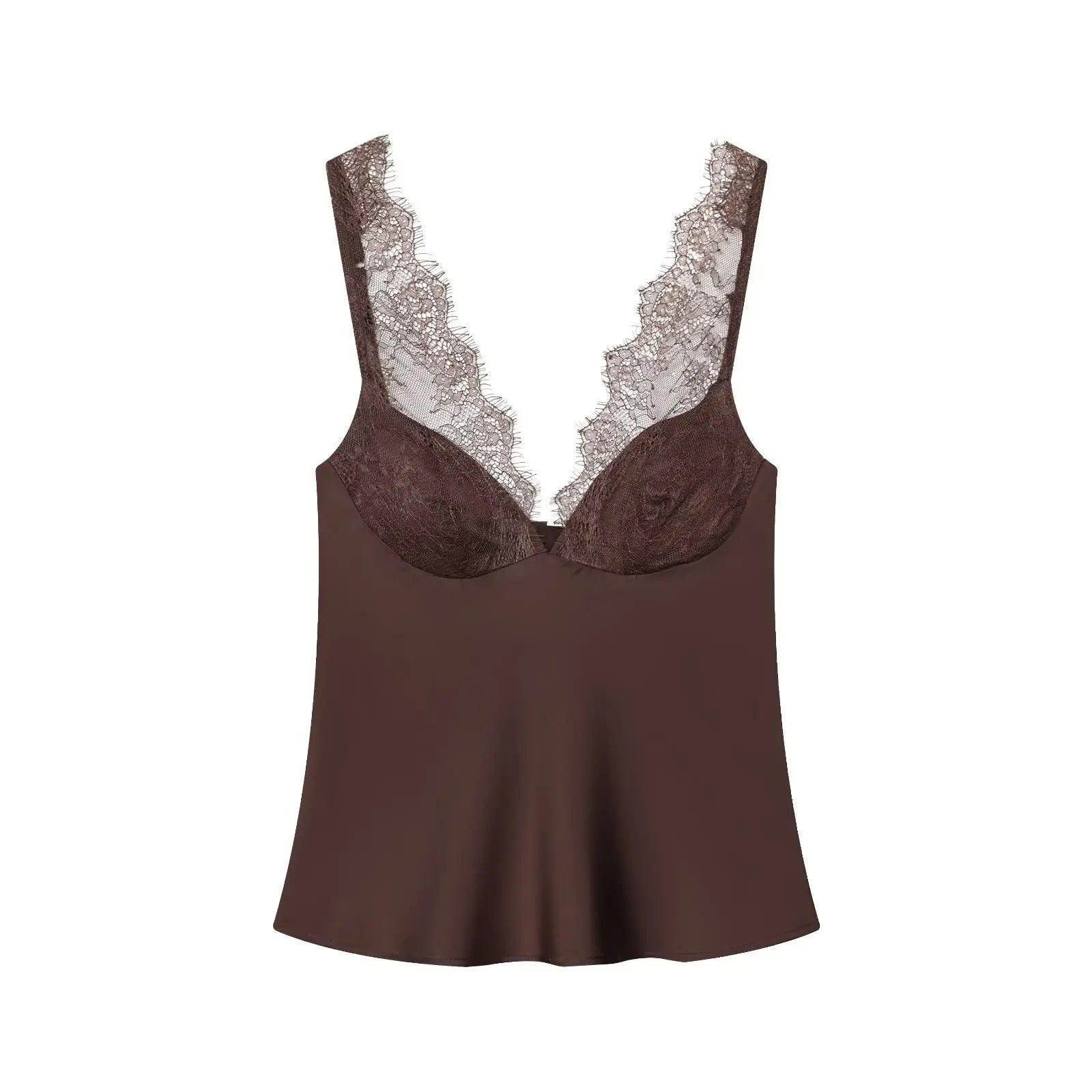 Women's Lace Trim Camisole Top – Deep V Neck Wide Strap Sleeveless Casual