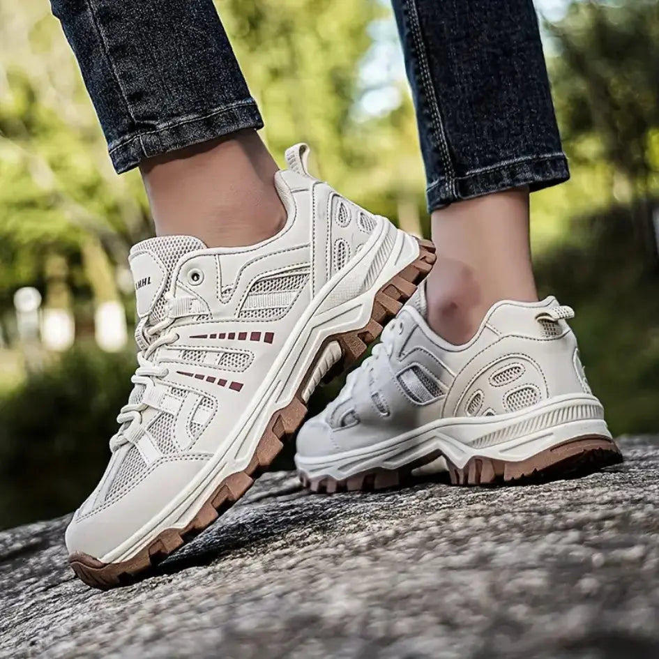 Women's Lace Up Hiking Trail Shoes – Mesh Upper Chunky Lug Sole Outdoor Sneakers