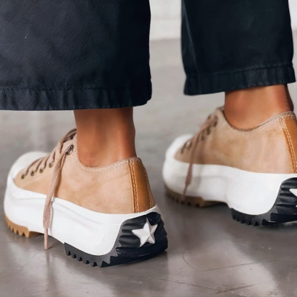 Women's Lace-Up Low Top Platform Sneakers – Serrated Lug Sole Toe Cap Street