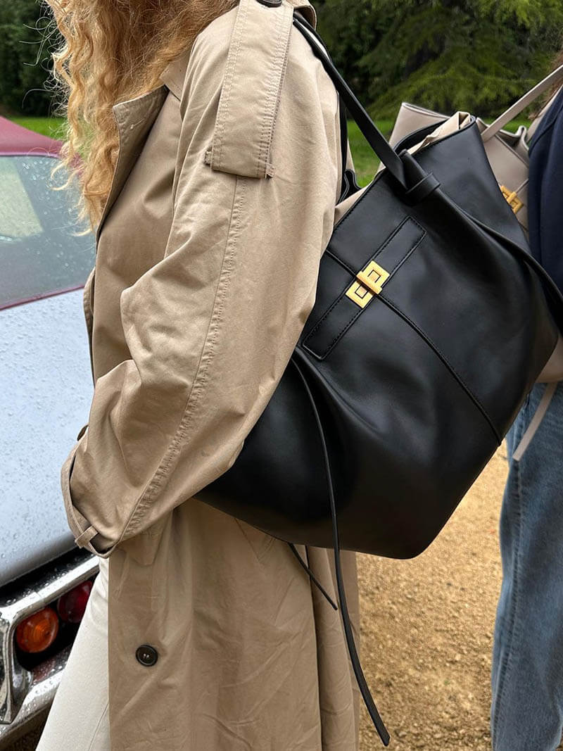 Women's Large Shoulder Tote Bag – Turn Lock Knot Strap Everyday Casual