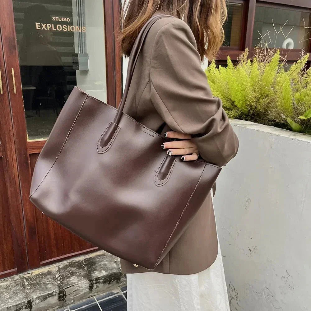 Women's Large Structured Shoulder Tote Bag – Open Top Stud Base Everyday