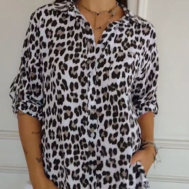 Women's Leopard Print Button Down Shirt – Point Collar Long Sleeve Casual