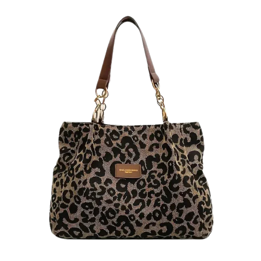 Women's Leopard Print Shoulder Bag – Dual Top Handle Large Work Travel