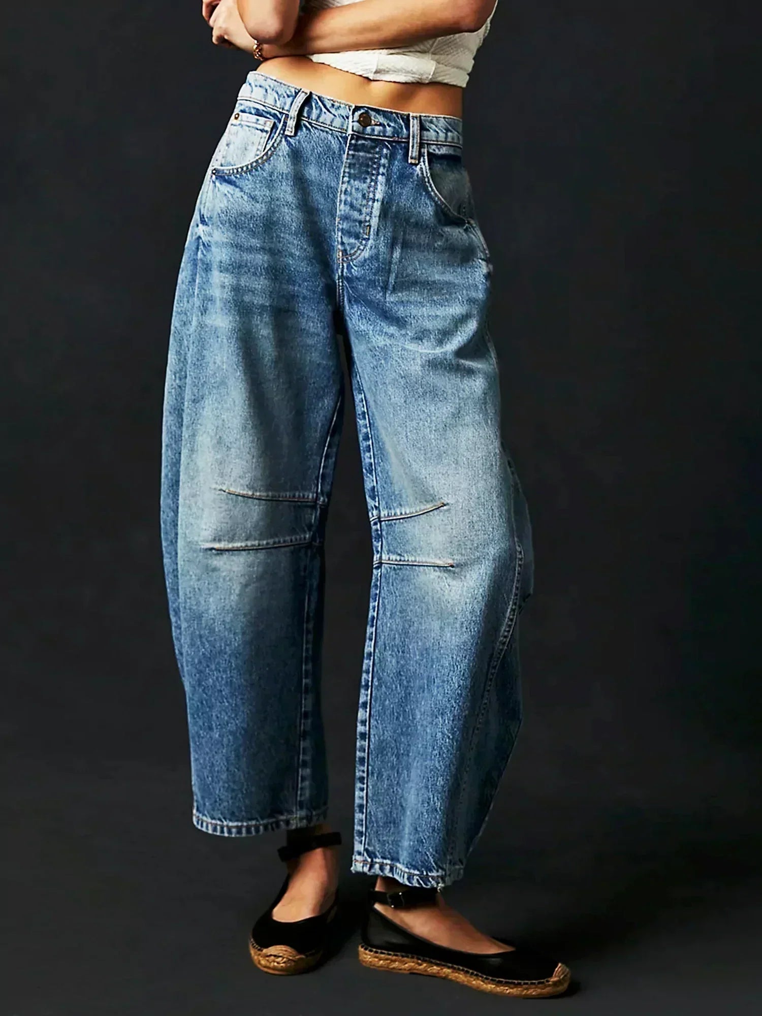 Women's Leopard Print Wide Leg Denim Jeans – High Waist Barrel Fit Casual