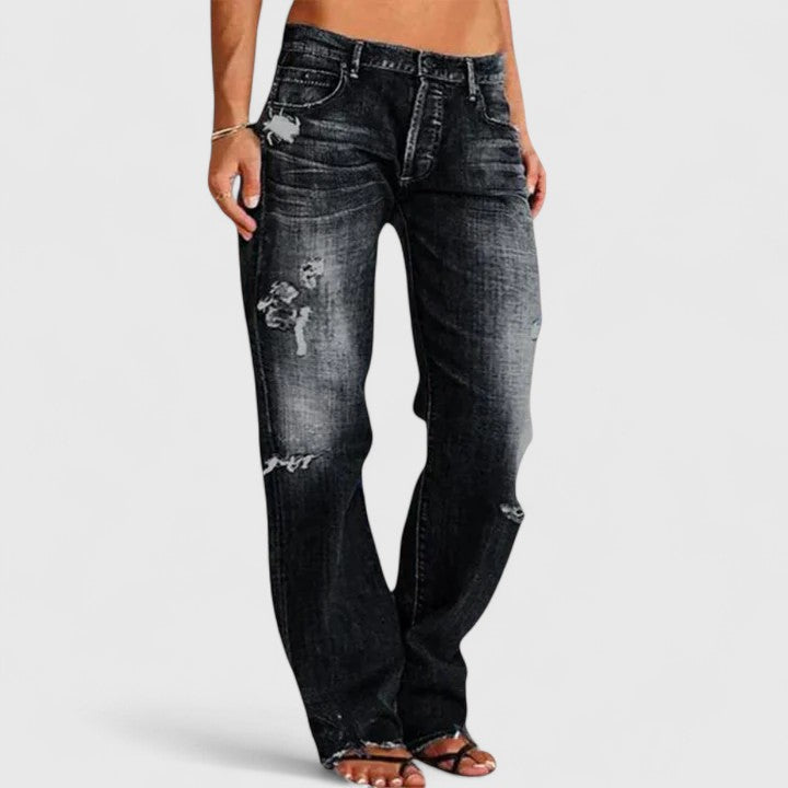 Women's Loose Fit Distressed Jeans – Mid Rise Wide Leg Ripped Casual Denim