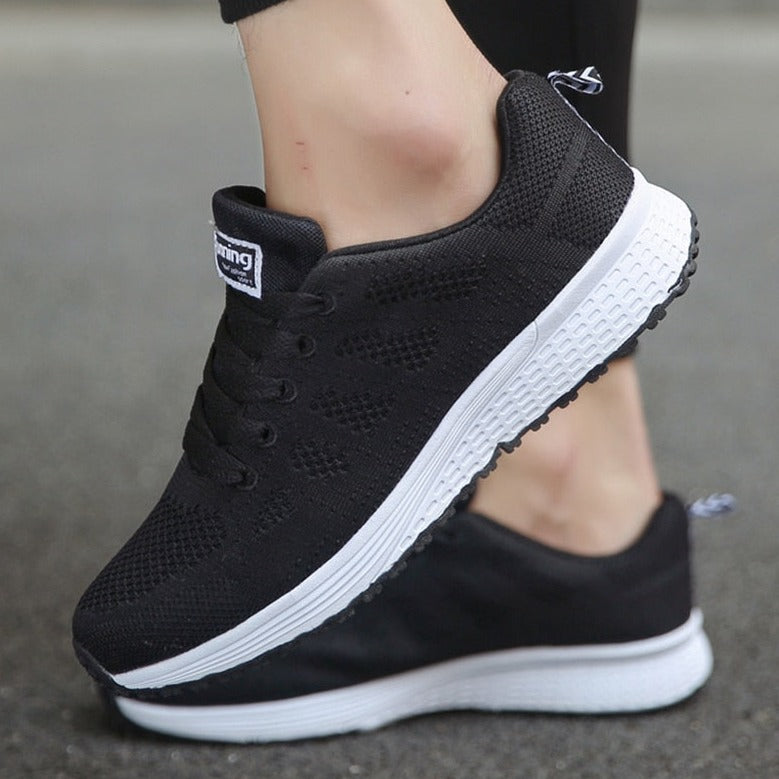 Women's Low Top Running Sneakers – Lace Up Knit Mesh Upper Sport Gym