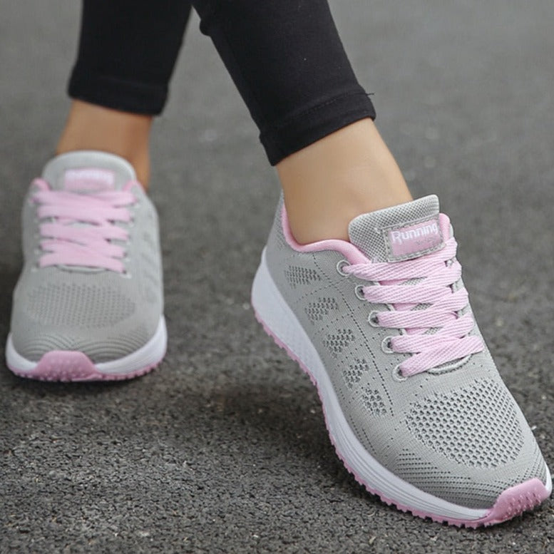 Women's Low Top Running Sneakers – Lace Up Knit Mesh Upper Sport Gym