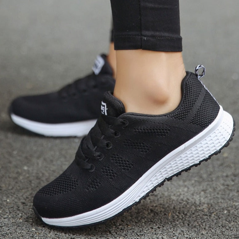 Women's Low Top Running Sneakers – Lace Up Knit Mesh Upper Sport Gym