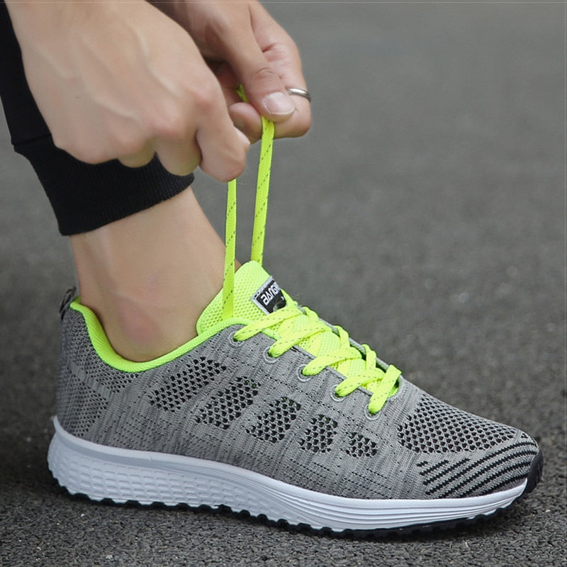 Women's Low Top Running Sneakers – Lace Up Knit Mesh Upper Sport Gym