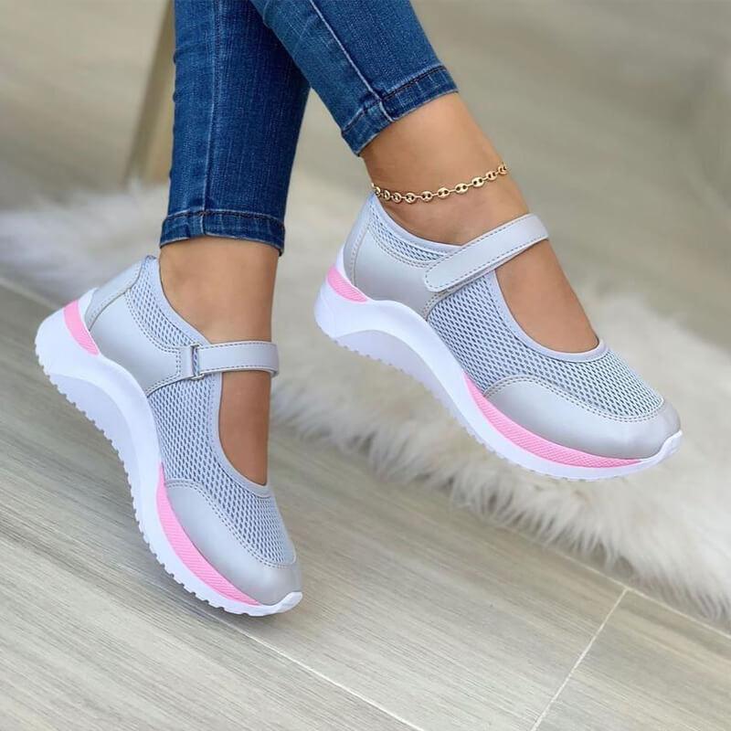 Women's Mary Jane Mesh Sneaker – Hook Loop Strap Chunky Sole Walking Shoe