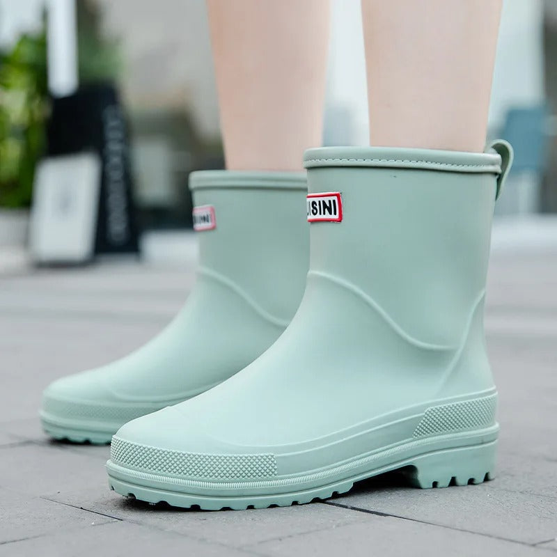 Women's Mid-Ankle Waterproof Rain Boots – Pull-On Lug Sole Wet Weather