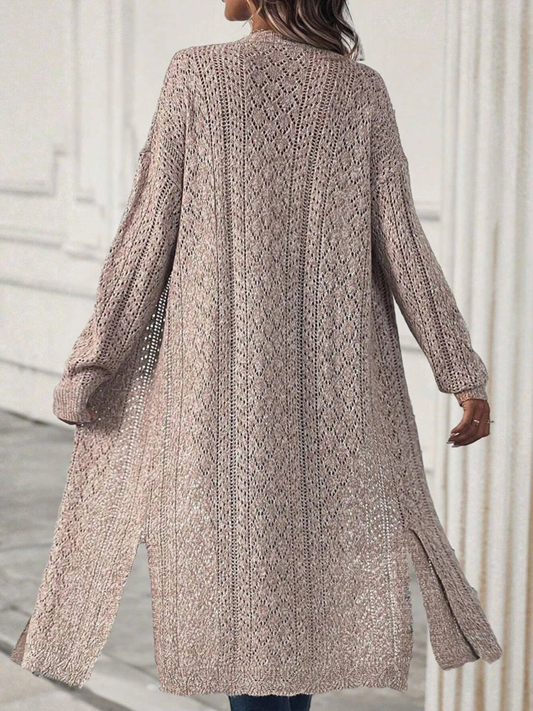 Women's Open Front Longline Cardigan – Open Knit Long Sleeve Maxi Sweater