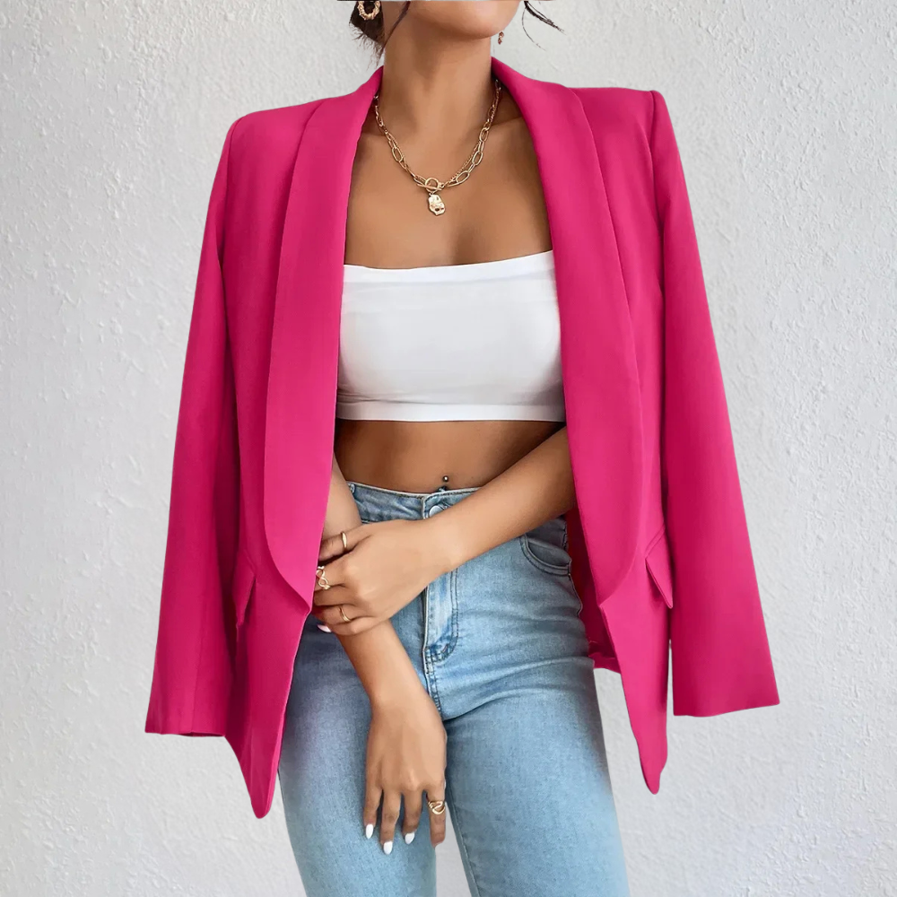 Women's Open Front Shawl Collar Blazer – Flap Pocket Long Sleeve Work Jacket