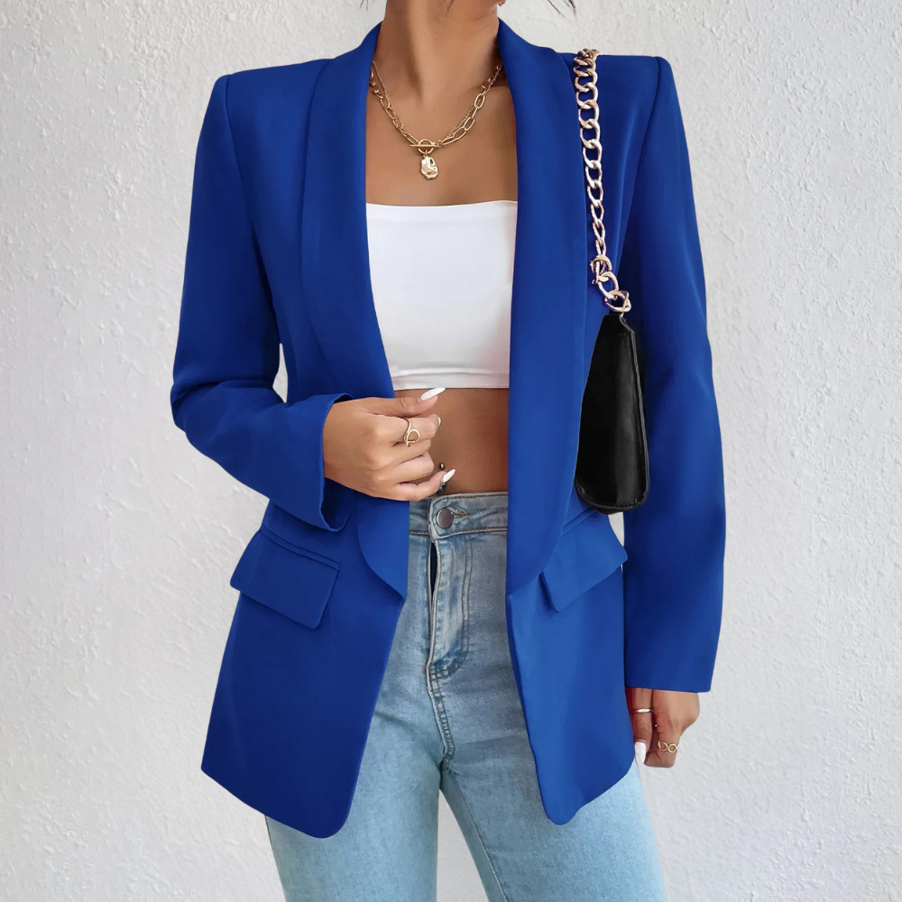 Women's Open Front Shawl Collar Blazer – Flap Pocket Long Sleeve Work Jacket