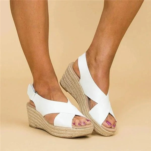 Women's Open Toe Cross Strap Espadrille – Platform Wedge Slingback Sandals