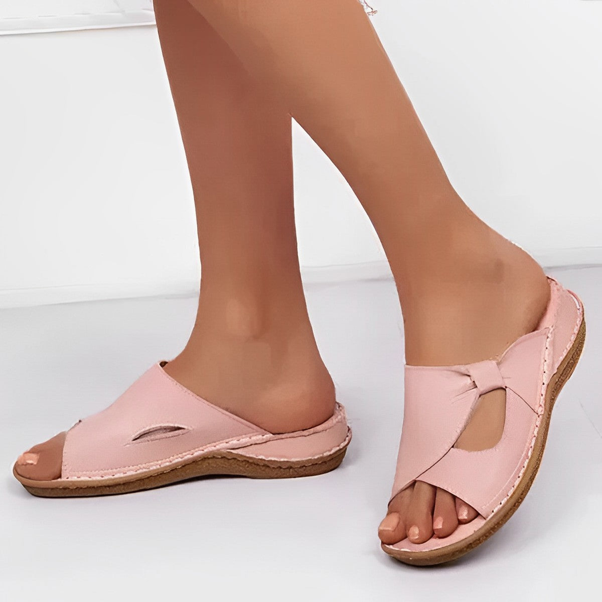 Women's Open Toe Cut-Out Slide Sandals – Flat Slip-On Casual Summer Footwear
