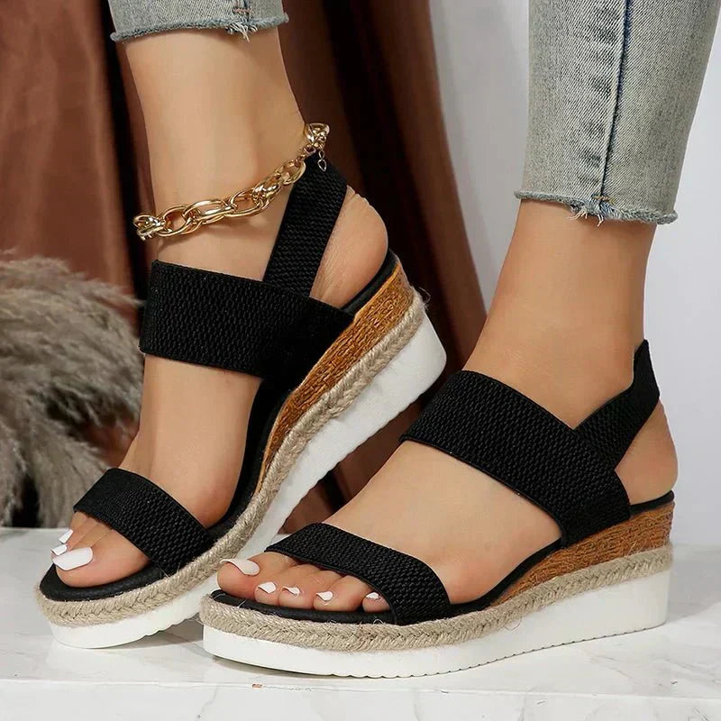 Women's Open Toe Platform Espadrille Sandals – Stretch Band Wedge Summer