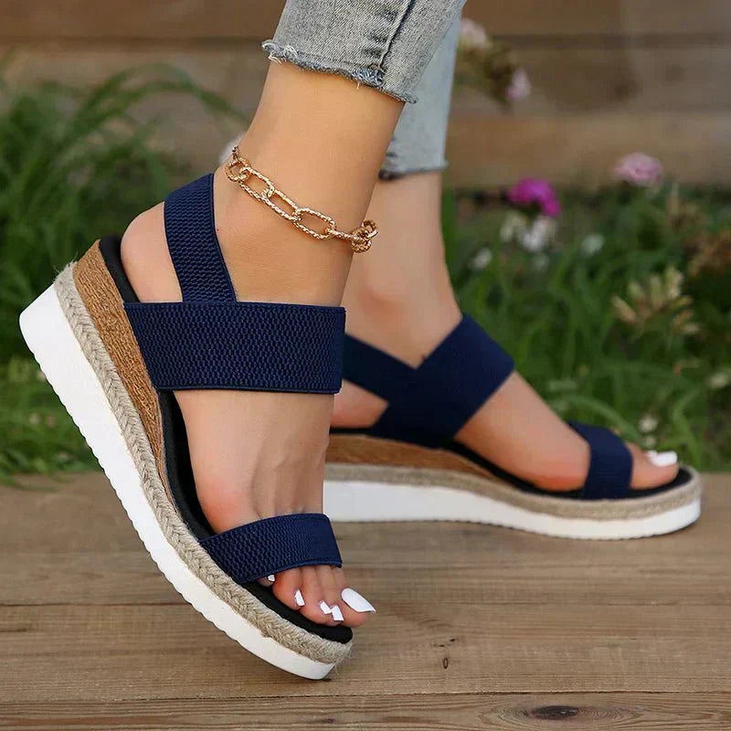 Women's Open Toe Platform Espadrille Sandals – Stretch Band Wedge Summer