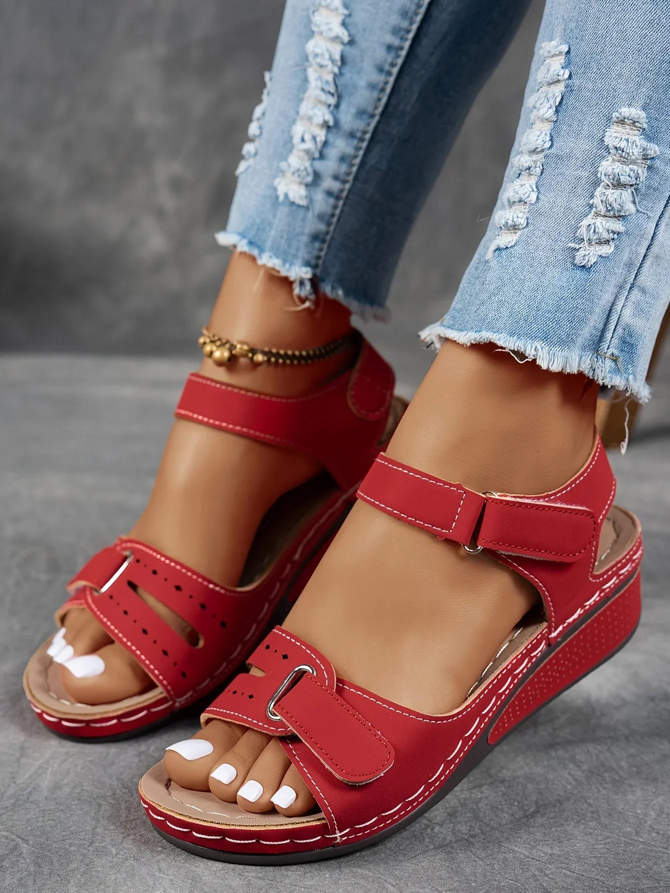 Women's Open Toe Platform Wedge Sandals – Hook Loop Strap Cutout Summer