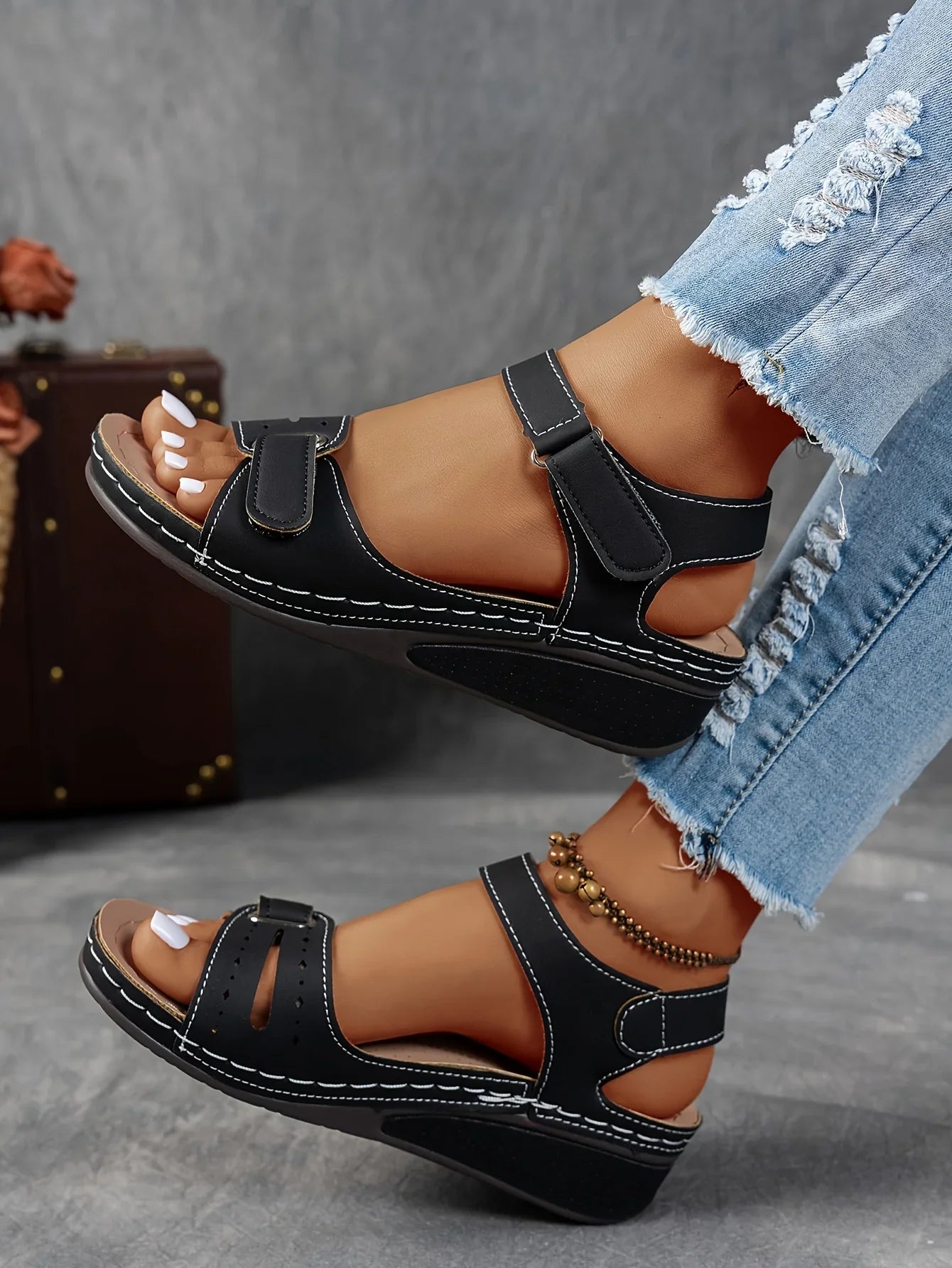 Women's Open Toe Platform Wedge Sandals – Hook Loop Strap Cutout Summer