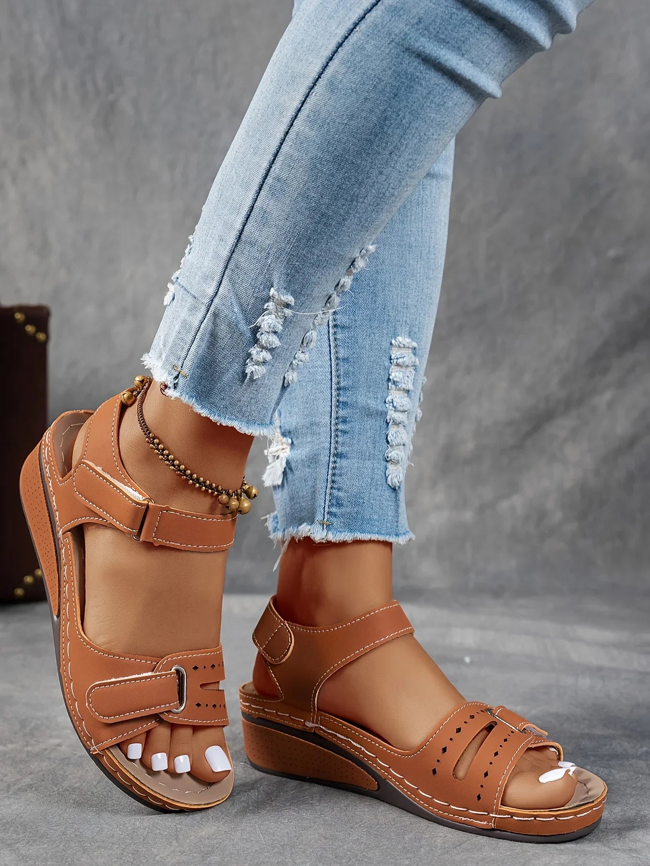 Women's Open Toe Platform Wedge Sandals – Hook Loop Strap Cutout Summer