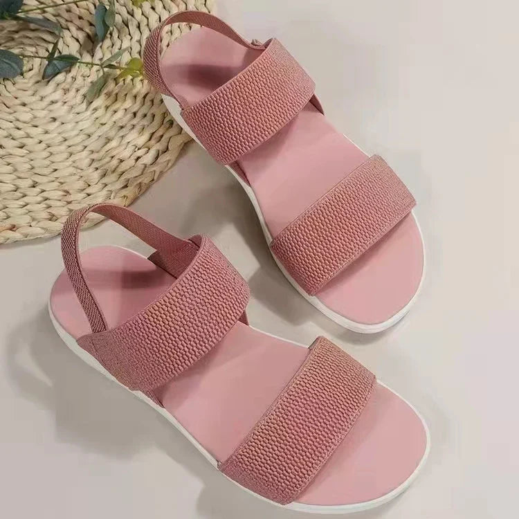 Women's Open Toe Stretch Strap Flat Sandals – Knit Band Slingback Casual