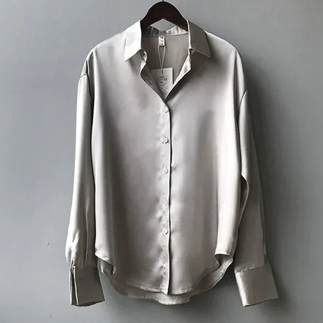 Women's Oversized Button Down Shirt – Point Collar Long Sleeve Casual